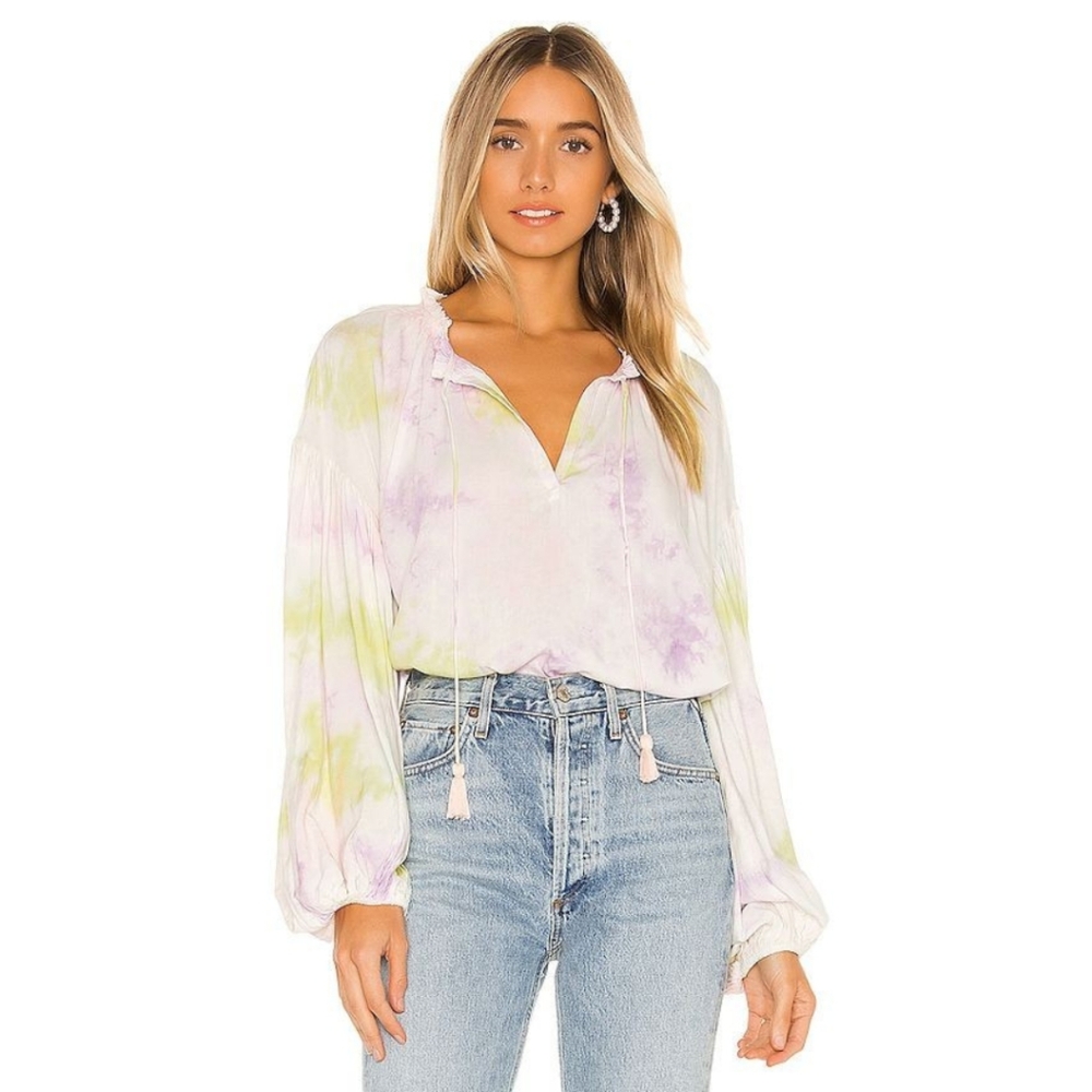 SAYLOR Pastel Tie-Dye Peasant Blouse in Lavender & Lime